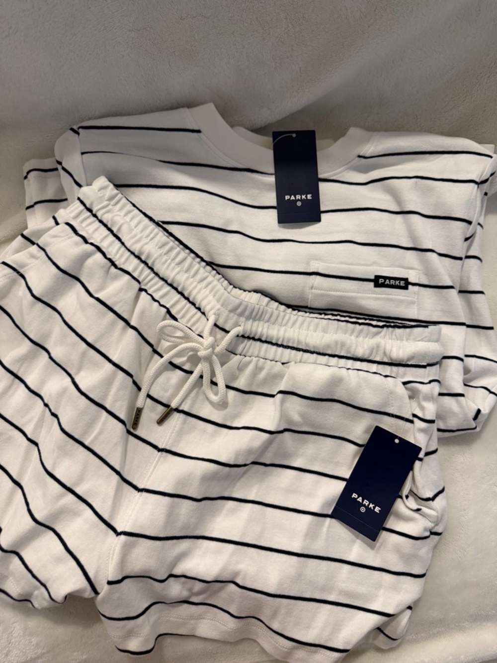 Parke x Target Women’s Short Sleeve Striped Tee & Shorts set in White/Navy